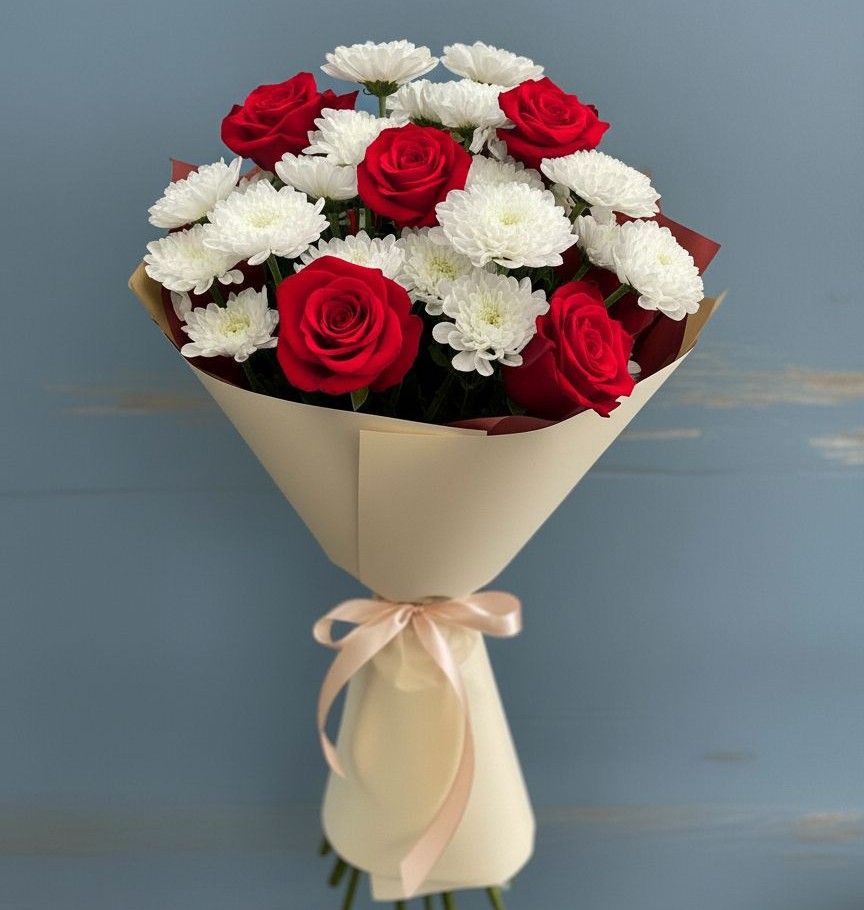 Букет цветов из: Розы и Хризантемы в Гусевский