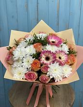 Букет цветов из:  Розы, Герберы и Хризантемы в Гусевский