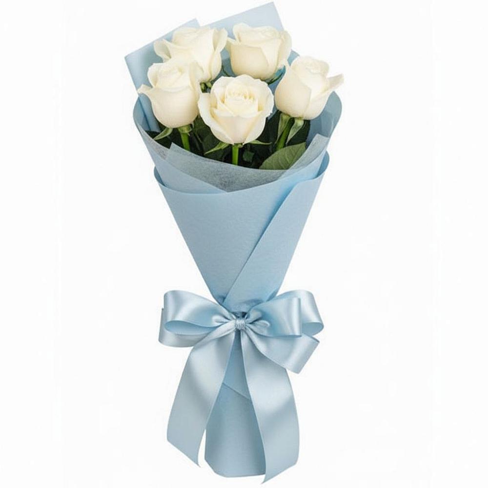 Букет 5 Белых роз Проуд в Гусевский