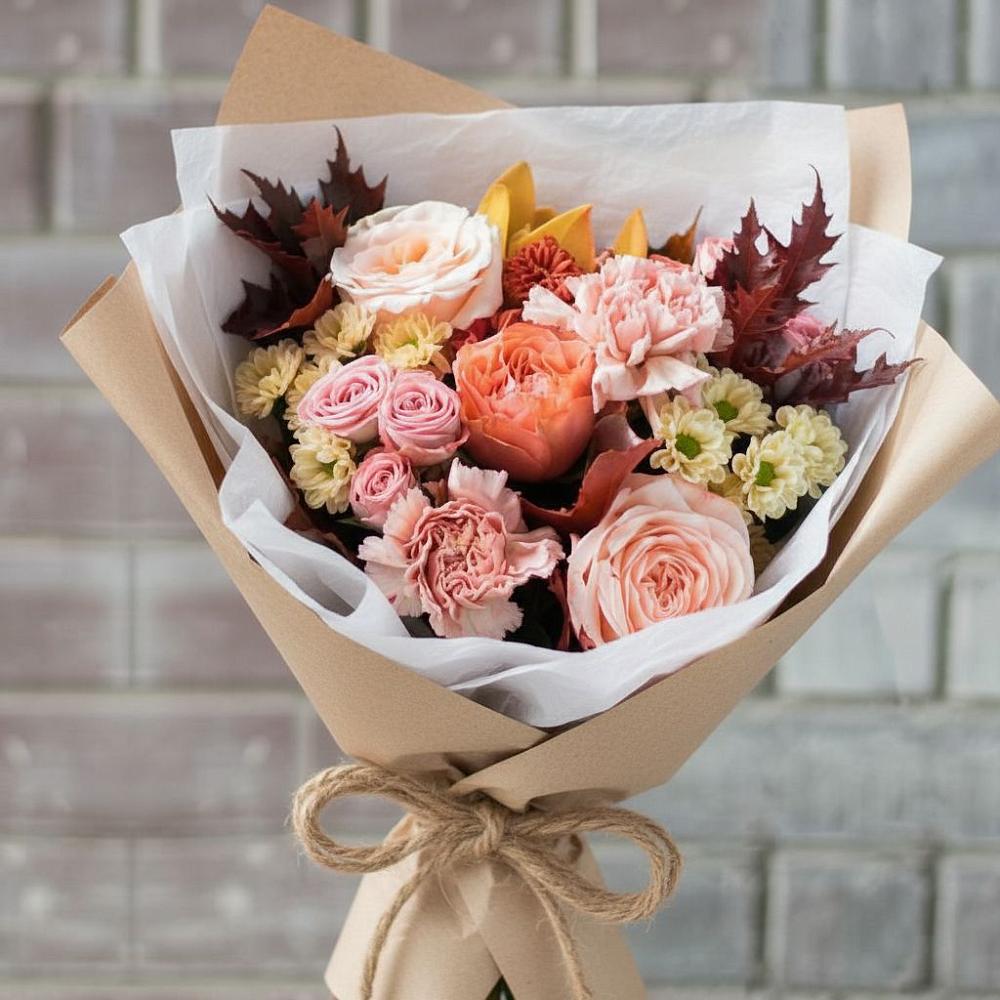 Букет цветов из: Гвоздики, Хризантемы и Розы в Гусевский