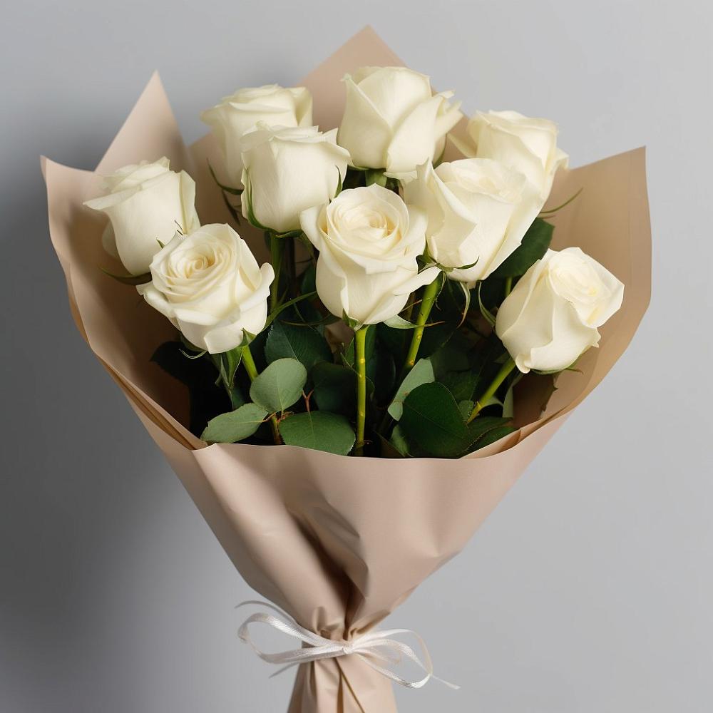 Букет 9 Белых роз Эдлесс Лав в Гусевский