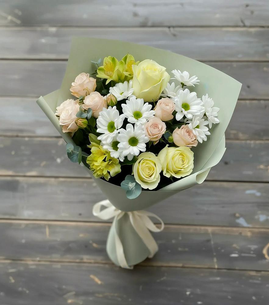 Букет цветов из: Альстромерии, Розы и Хризантемы в Гусевский