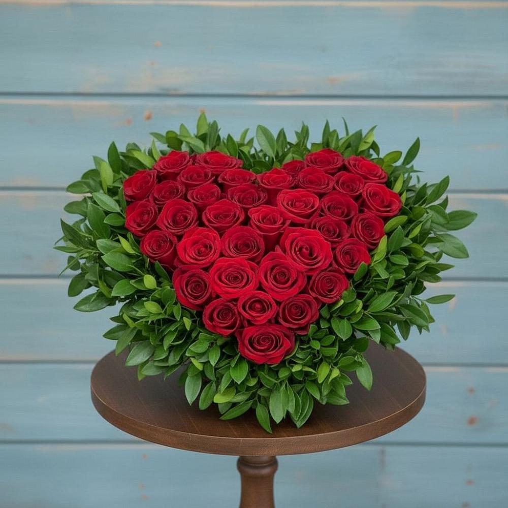 Цветочная композиция из Розы в виде сердца в Гусевский