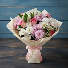 Букет цветов из:  Хризантемы, Альстромерии и Розы в Гусевский