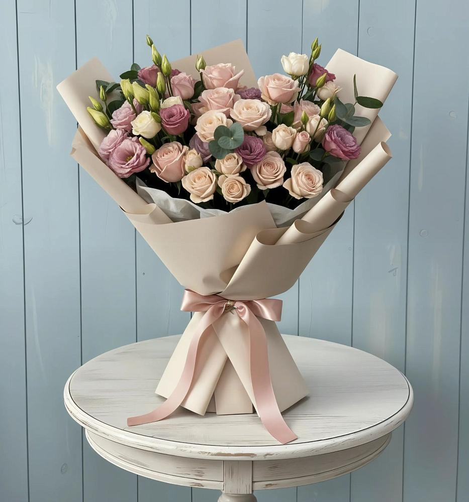 Букет цветов из: Розы и Лизиантусы в Гусевский