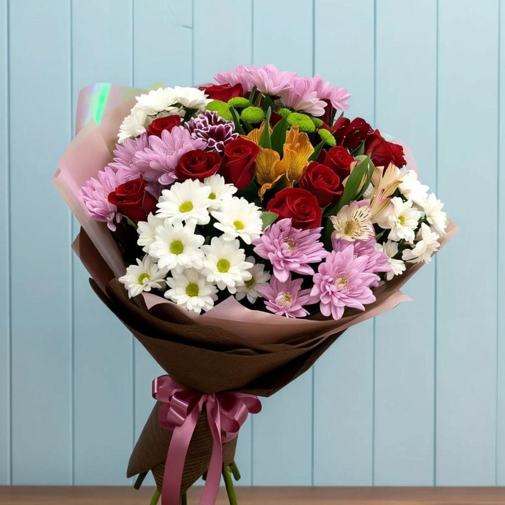 Букет цветов из: Розы, Хризантемы и Альстромерии в Гусевский