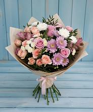 Букет цветов из:  Хризантемы, Розы и Альстромерии в Гусевский