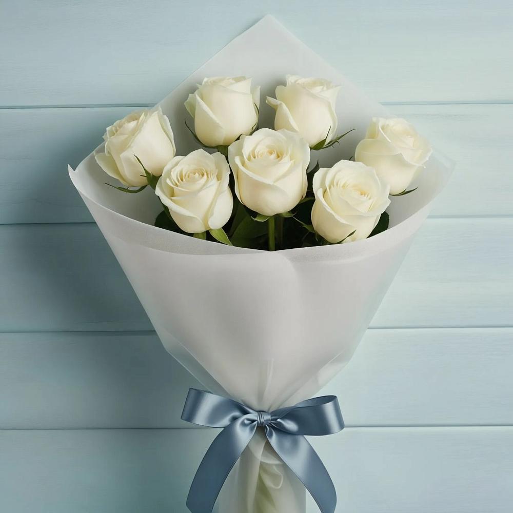 Букет 7 Белых роз Эдлесс Лав в Гусевский