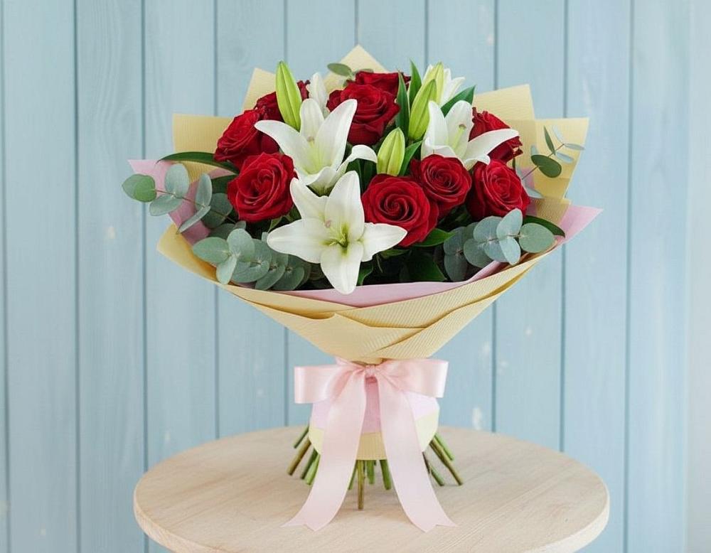 Букет цветов из: Лилии и Розы в Гусевский
